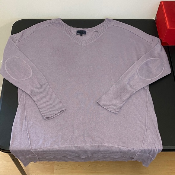 Addition Elle Tunic Sweater in Lavender, V-Neck, Elbow Patches, 2X Plus 18 - 20 - Picture 10 of 13